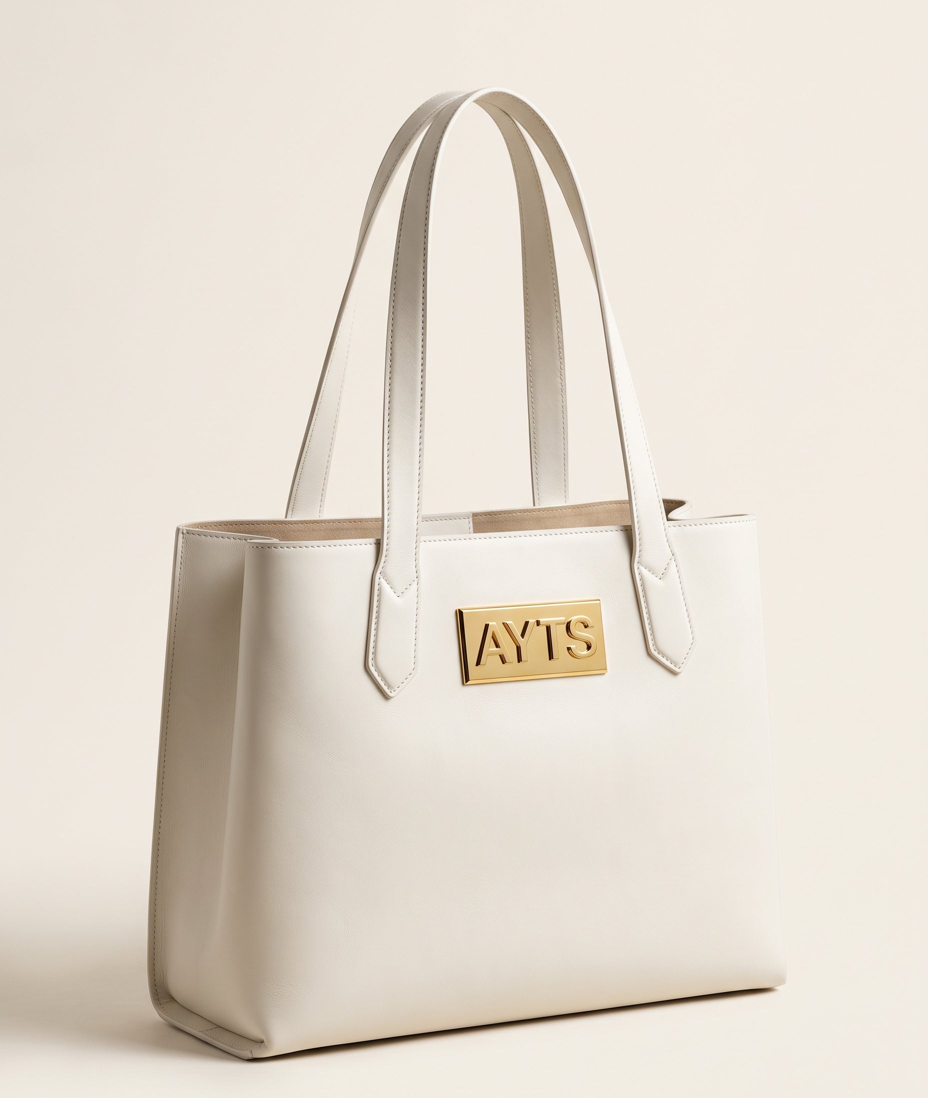 AYTS White Premium Leather Tote Bag